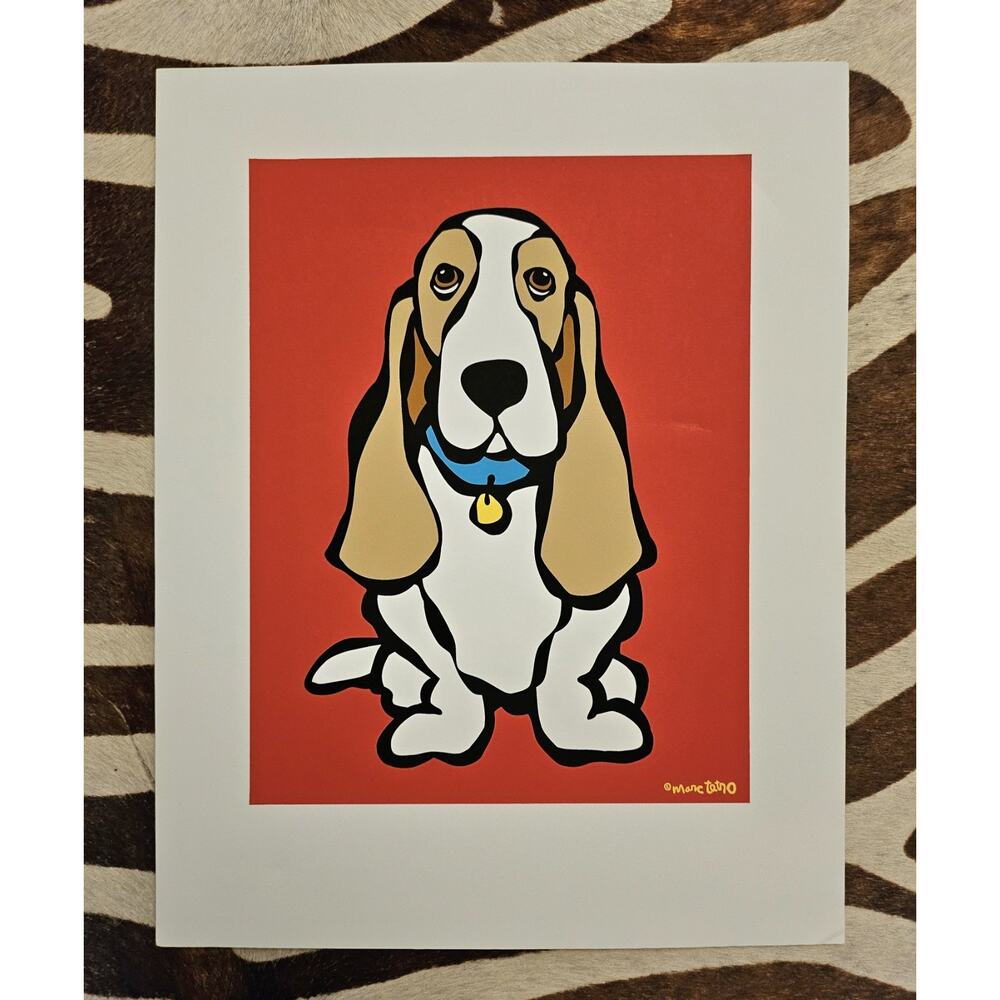 Mark Tetro Basset Hound On Red 11x14in
